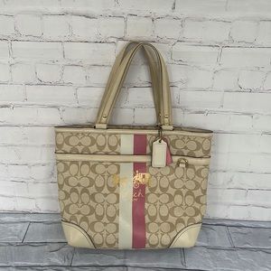 Coach Signature Tote in Tan and Pink